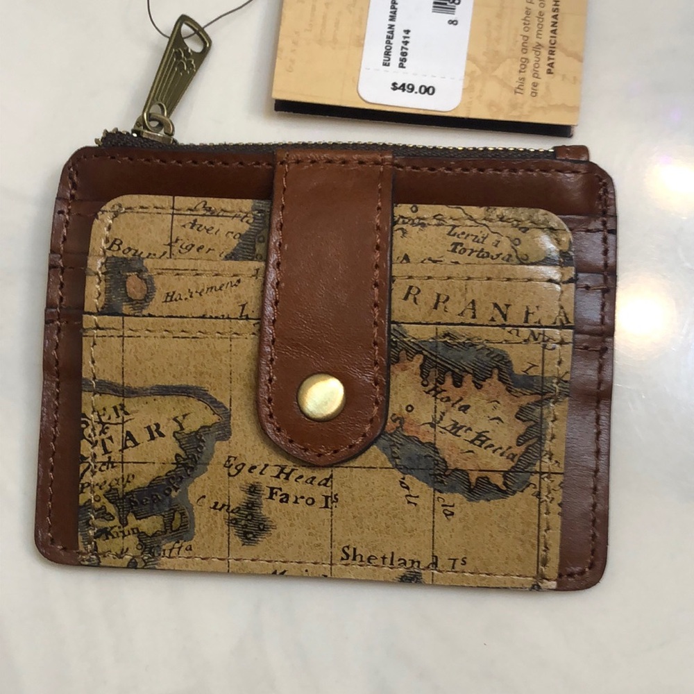 Patricia Nash Cassis Leather ID Card Case European Map Print NWT & Card
